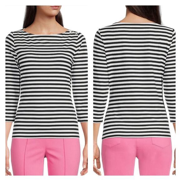 J.McLaughlin Catalina Cloth Red&White Stripe 3/4 Sleeve Wavesong Top Sz.M - Picture 11 of 13